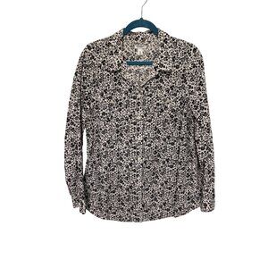Old Navy Button Down Shirt Black White Floral Pattern Pockets Womans XL